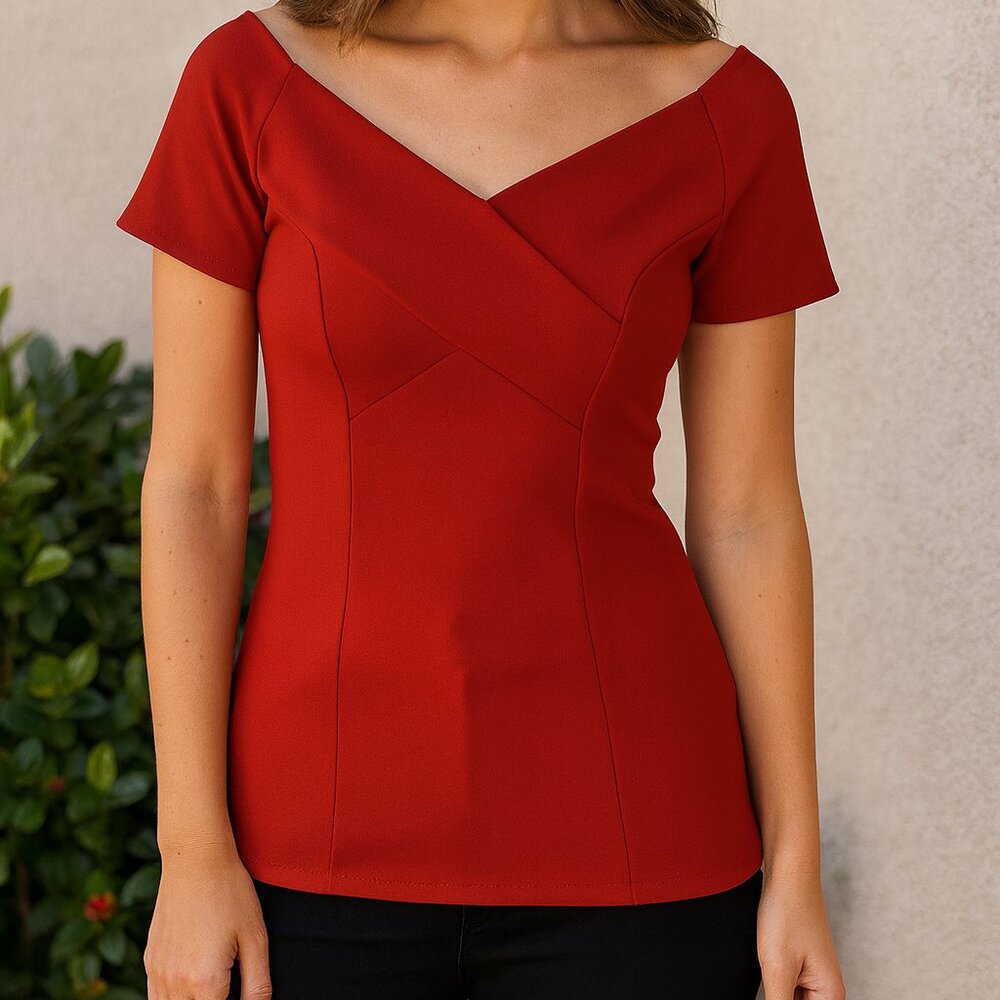 Steady Elegant Red Off-The-Shoulder Crossover Top Size Small